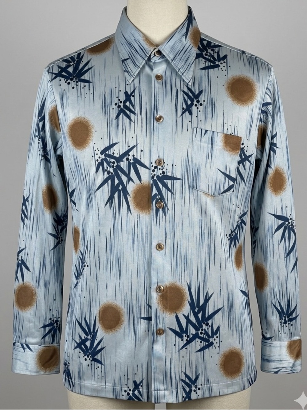 Vintage Arrow 70s Mens XXLT 18 Disco Shirt Bamboo Sun Print Daggar Collar Canada